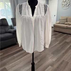 Sandro Elegant White Blouse with Crochet Details